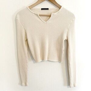 Brandy Melville Cream Ribbed Crop Top